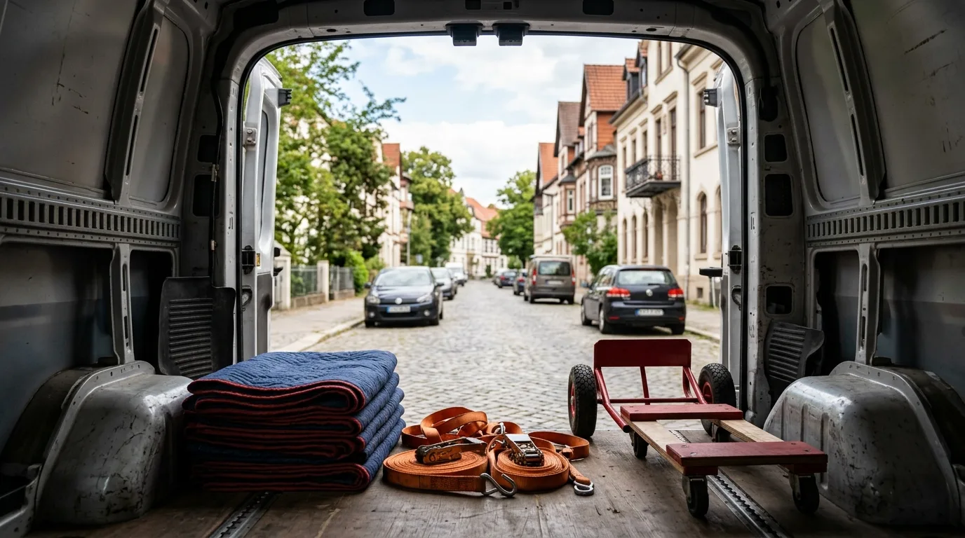 Transporter mit Möbeldecken, Spanngurten und Sackkarre für Kleintransporte