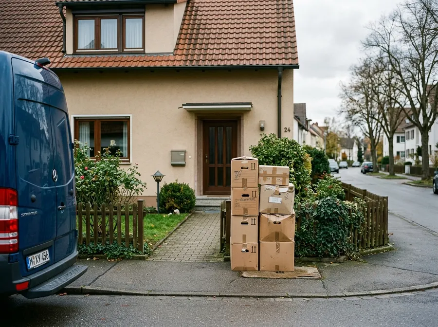 Umzugskartons stehen bereit vor einem Einfamilienhaus